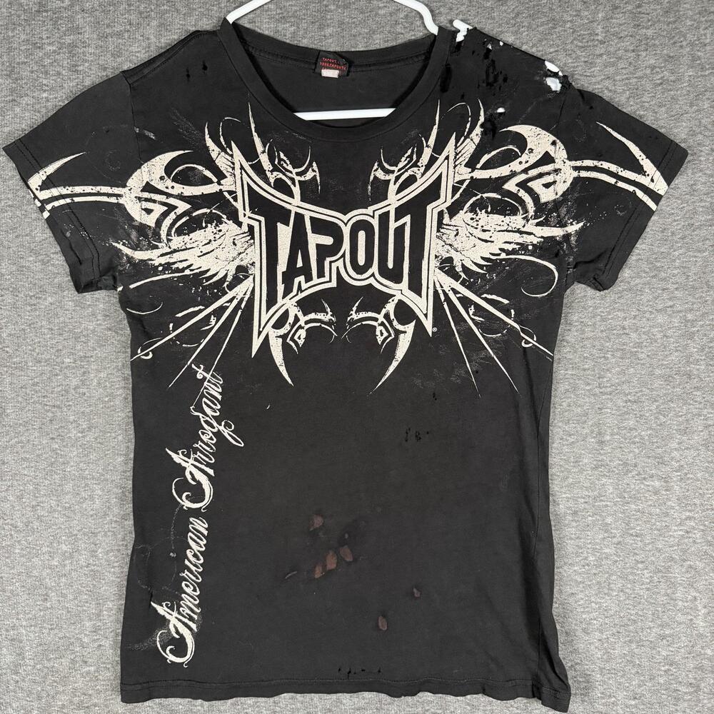 Tapout Shirt Mens Small Black American Arrogant MMA Tribal Graphic Y2K Thrashed